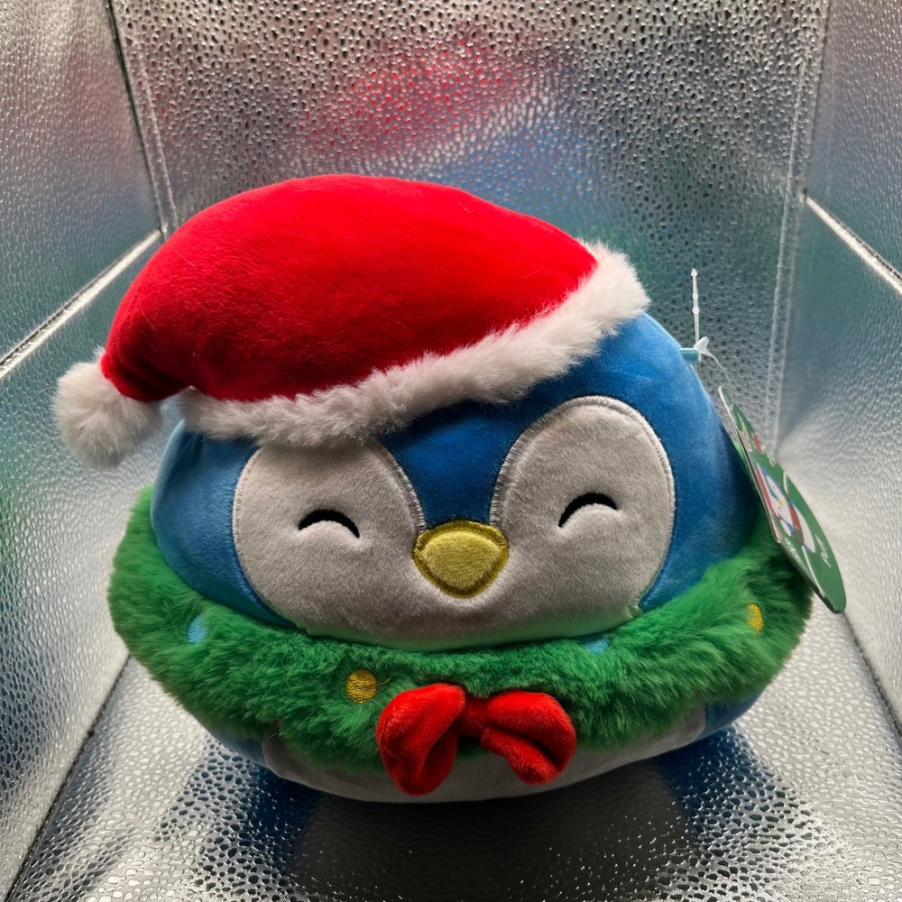 Squishmallows Puff Penguin Christmas Plush Toy‎ Blue Green Santa Hat Holiday